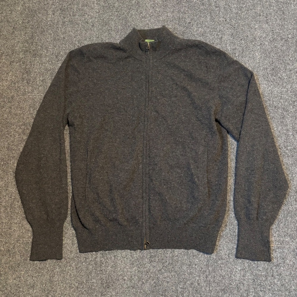 Sid Mashburn Mens XL Charcoal Gray 100% Cashmere Full Zip Mock Neck Sweater READ